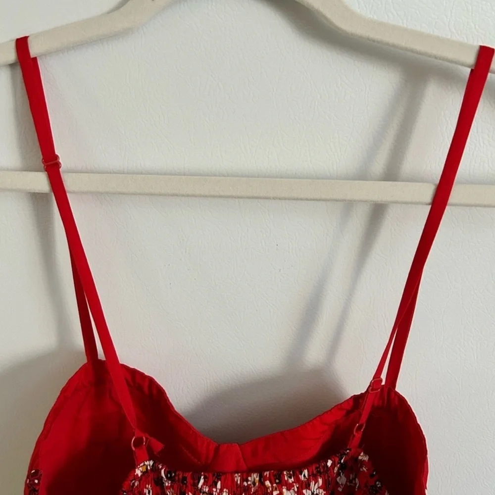 [S] Floral/Feminine Red Beach Midi Dress - Picture 3 of 6